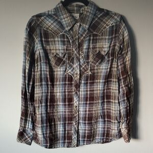 Ariat Blue and Brown Casual Button Down Shirt